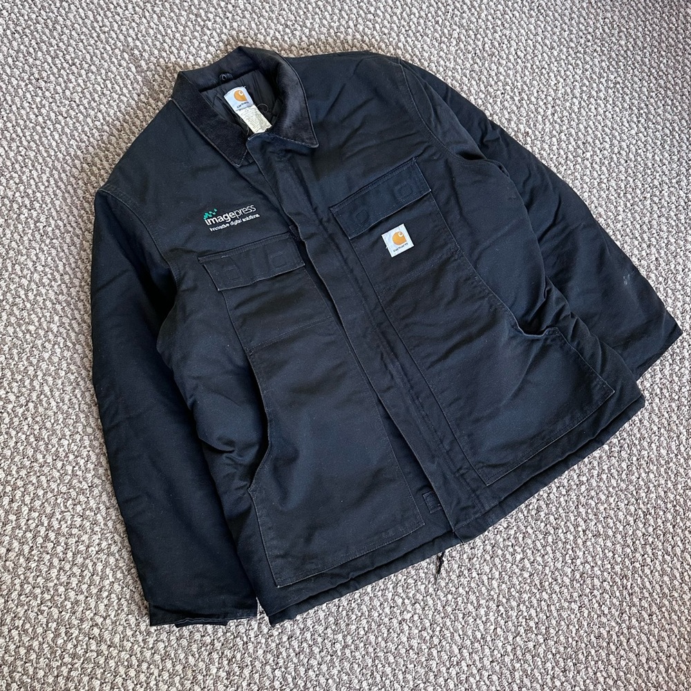 Vintage Carhartt C003 BLK Duck Quilted Lined Canvas Jacket Size XL Made In USA